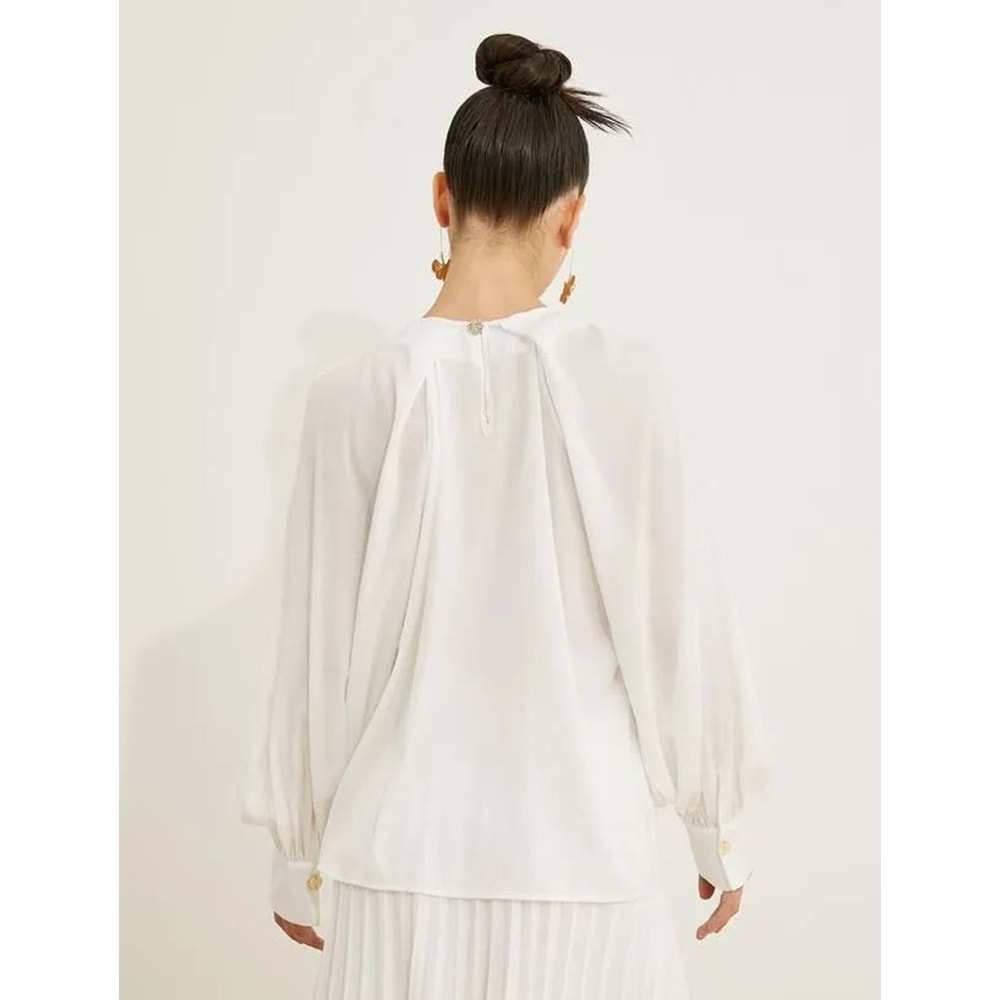 Kadın Giyim Bluz 3SAK60112CW Kırık Beyaz