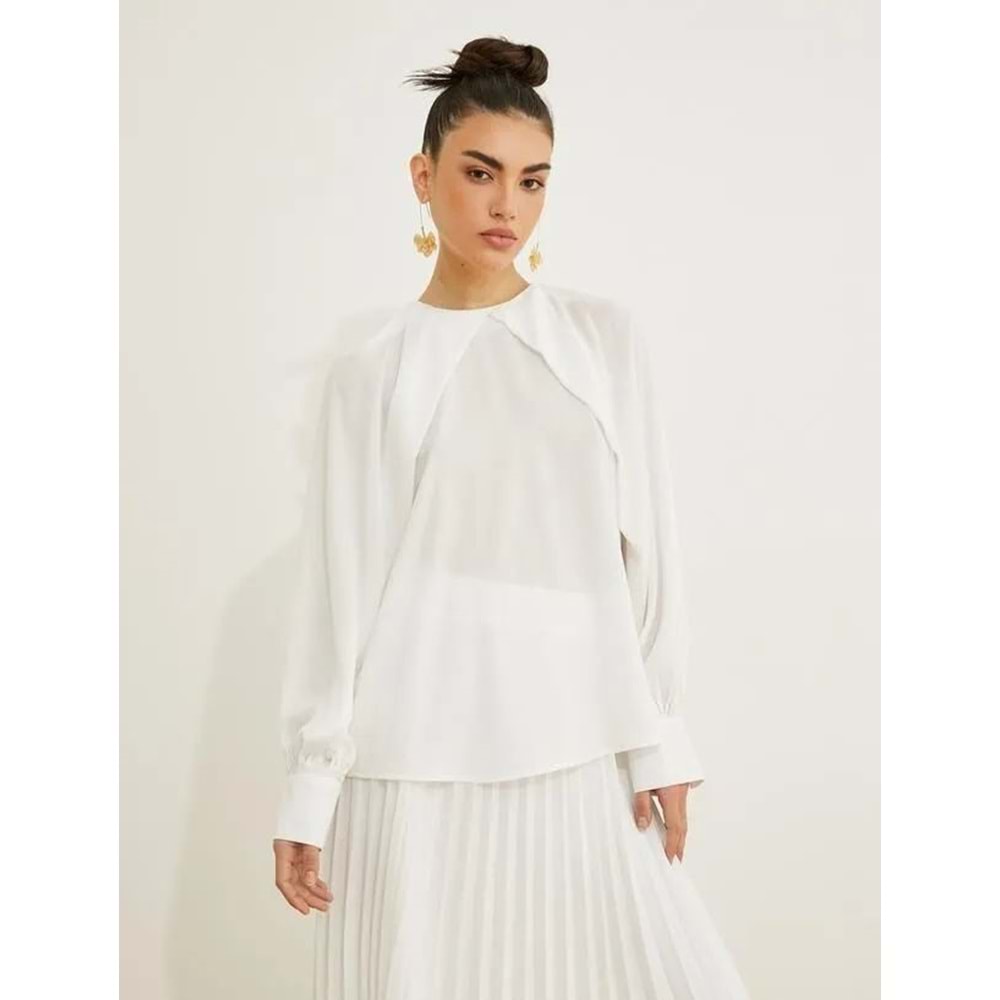 Kadın Giyim Bluz 3SAK60112CW Kırık Beyaz