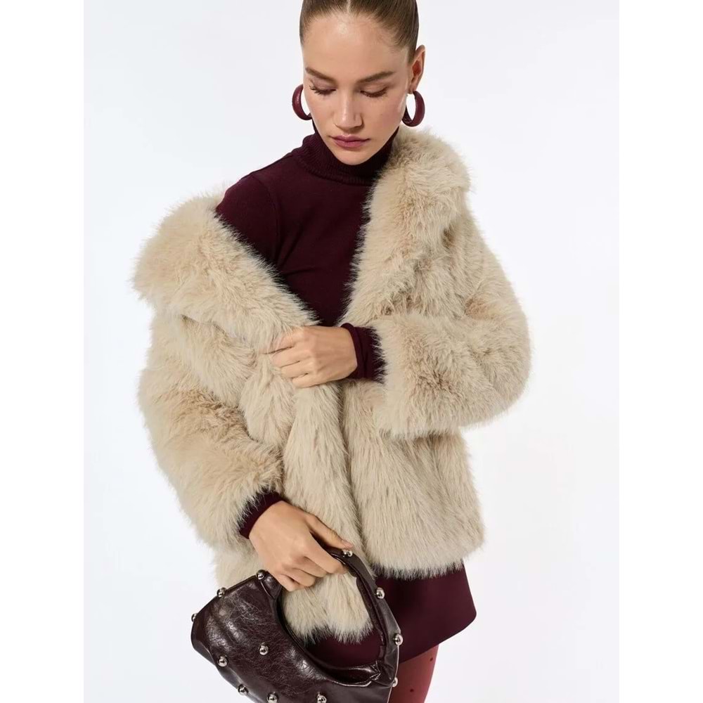 Kadın Giyim Suni Kürk Kaban Kruvaze Uzun Kollu - KOTON - 6WAK00009EW - BEJ - 34