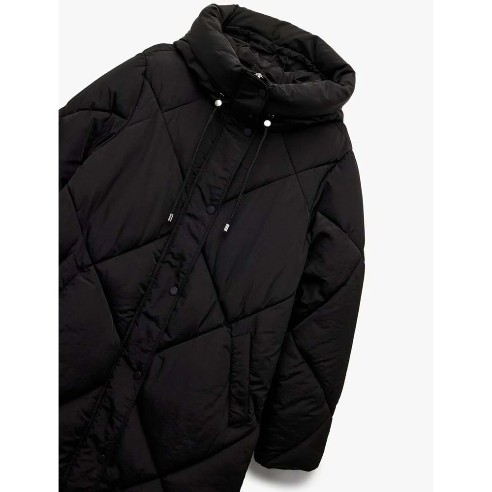 Kadın Giyim Kapüşonlu Fermuarlı Uzun Kollu Su İtici Ekstra Uzun Kapitone Oversize Şişme Anorak Mont - KOTON - 6WAK00011EW - SİYAH - 34