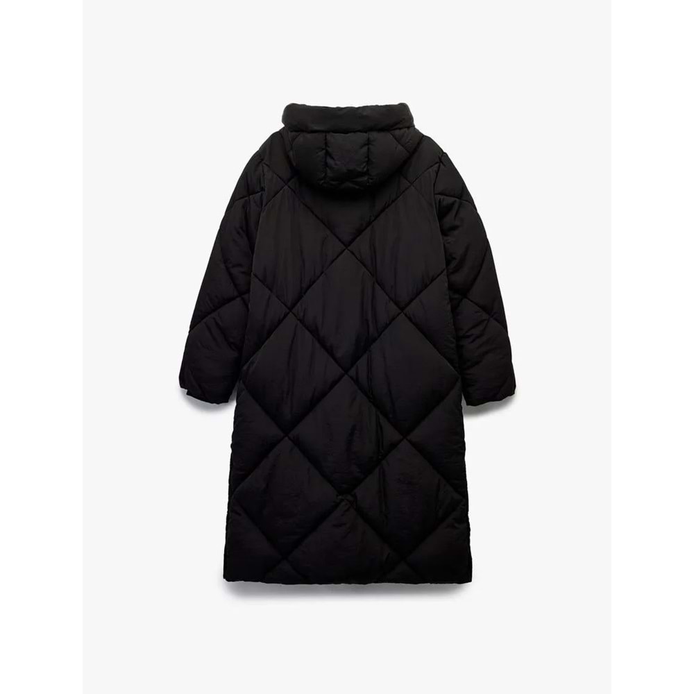 Kadın Giyim Kapüşonlu Fermuarlı Uzun Kollu Su İtici Ekstra Uzun Kapitone Oversize Şişme Anorak Mont - KOTON - 6WAK00011EW - SİYAH - 34