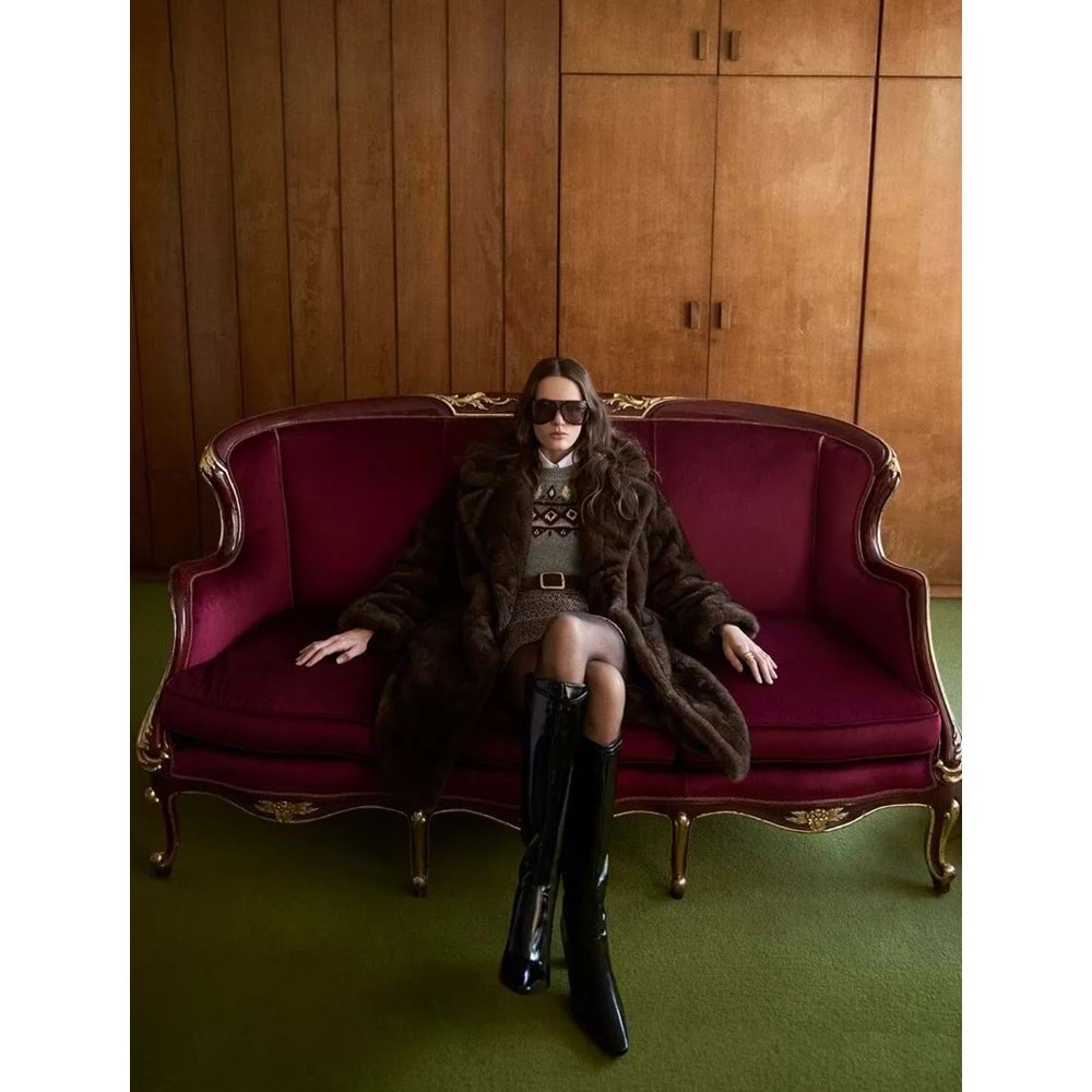 Kadın Giyim Suni Kürk Kaban Düğmeli Uzun Kollu Cepli - KOTON - 6WAK00328EW - KAHVERENGİ - 36