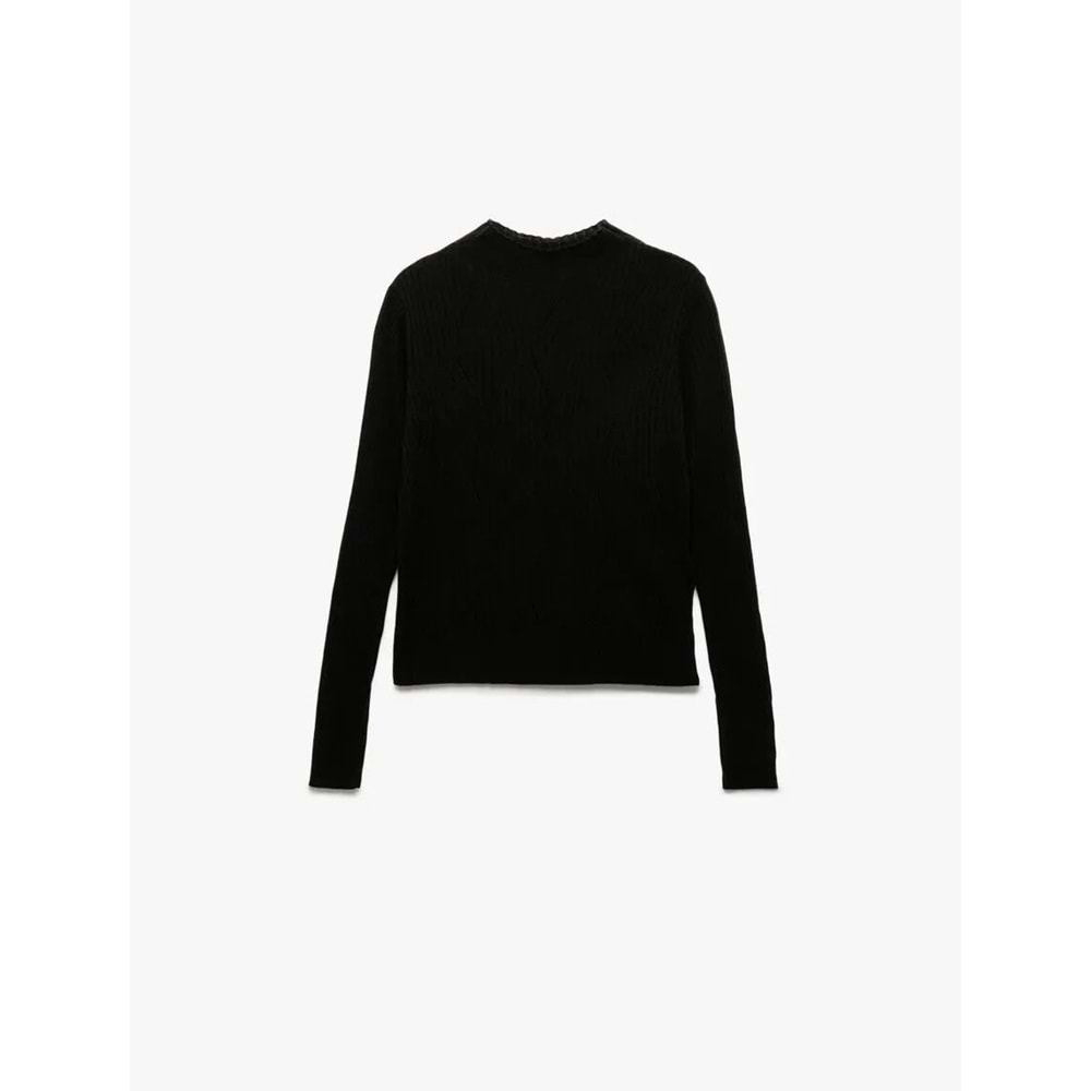 Kadın Giyim Regular Fit Uzun Kollu Hafif Dik Yaka Triko Kazak - KOTON - 6WAK90031HT - SİYAH - M