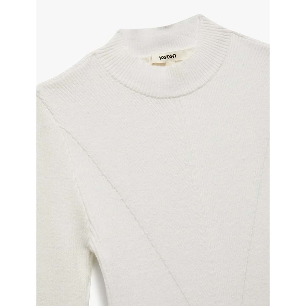 Kadın Giyim Hafif Dik Yaka Uzun Kollu Triko Kazak - KOTON - 6WAK90032HT - EKRU - S
