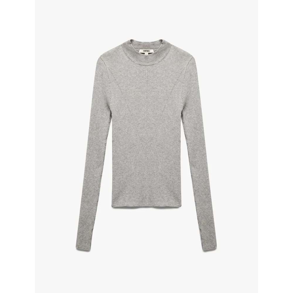 Kadın Giyim Hafif Dik Yaka Uzun Kollu Triko Kazak - KOTON - 6WAK90032HT - GRİ - M