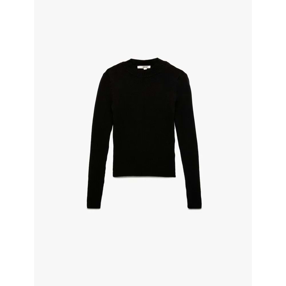 Kadın Giyim Hafif Dik Yaka Uzun Kollu Triko Kazak - KOTON - 6WAK90032HT - SİYAH - M