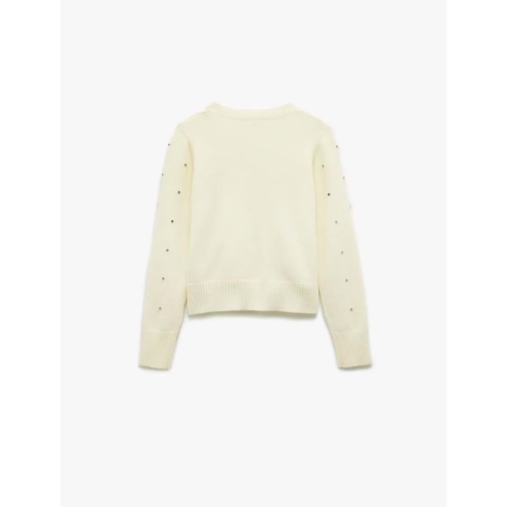 Kadın Giyim Uzun Kollu Kruvaze V Yaka Taşlı Triko Kazak - KOTON - 6WAK90082HT - EKRU - XL