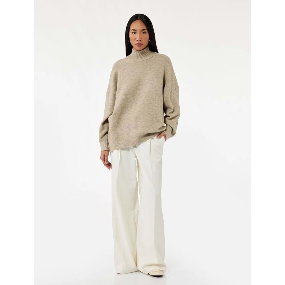 Kadın Giyim Oversize Uzun Kollu Dik Yaka Triko Kazak - KOTON - 6WAK90167HT - VİZON - M