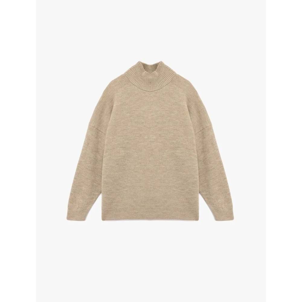 Kadın Giyim Oversize Uzun Kollu Dik Yaka Triko Kazak - KOTON - 6WAK90167HT - VİZON - XS