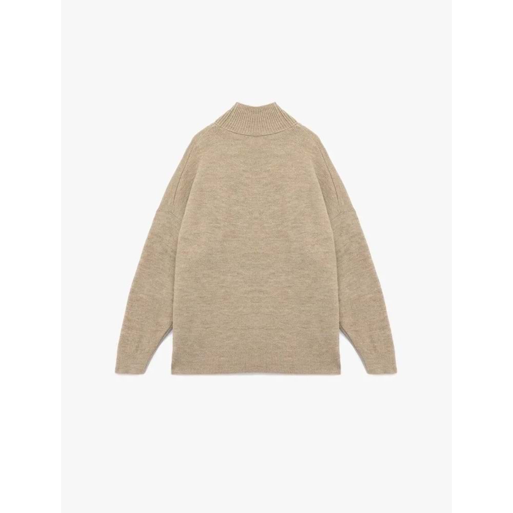 Kadın Giyim Oversize Uzun Kollu Dik Yaka Triko Kazak - KOTON - 6WAK90167HT - VİZON - XS