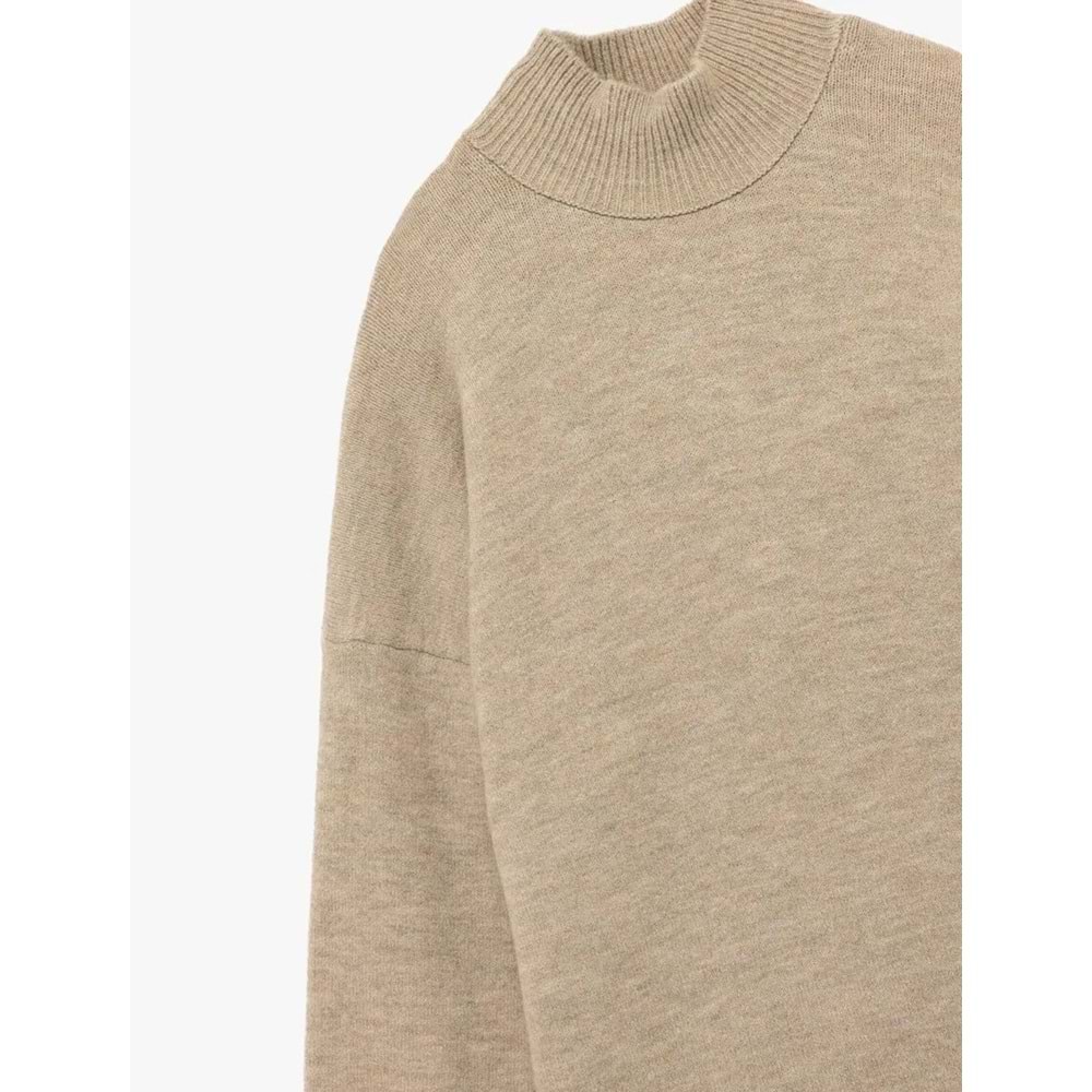 Kadın Giyim Oversize Uzun Kollu Dik Yaka Triko Kazak - KOTON - 6WAK90167HT - VİZON - XS