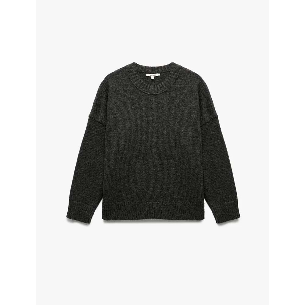 Kadın Giyim Uzun Kollu Bisiklet Yaka Triko Oversize Kazak - KOTON - 6WAK90177HT - ANTRASİT - XL