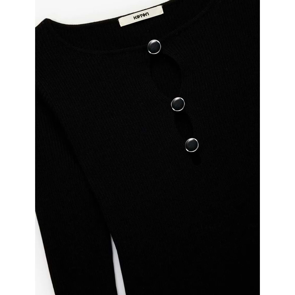 Kadın Giyim Aksesuarlı Pencere Detaylı Triko Kazak - KOTON - 6WAK90508HT - SİYAH - XS