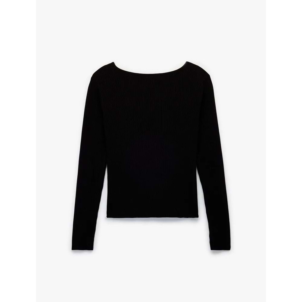 Kadın Giyim Aksesuarlı Pencere Detaylı Triko Kazak - KOTON - 6WAK90508HT - SİYAH - XS