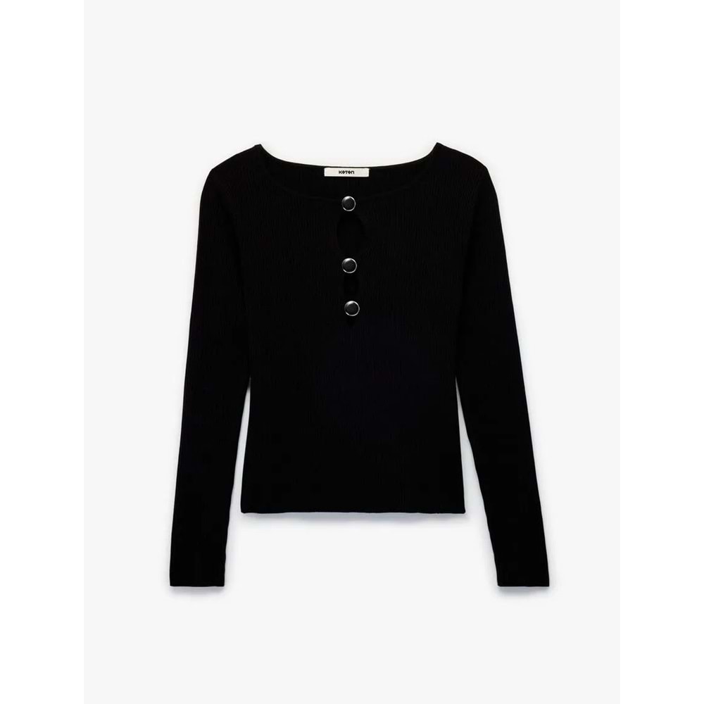 Kadın Giyim Aksesuarlı Pencere Detaylı Triko Kazak - KOTON - 6WAK90508HT - SİYAH - XS