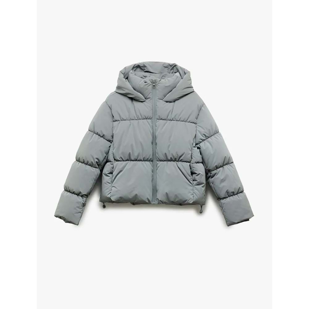 Kadın Giyim Cep Detaylı Fermuarlı Kapitone Su İtici Şişme Mont - KOTON - 6WAL20023IW - GRİ - 42