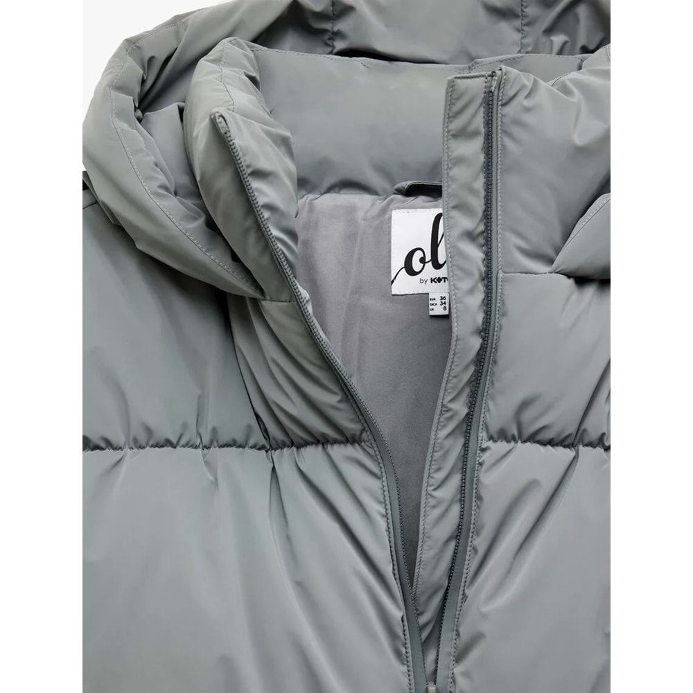 Kadın Giyim Cep Detaylı Fermuarlı Kapitone Su İtici Şişme Mont - KOTON - 6WAL20023IW - GRİ - 42