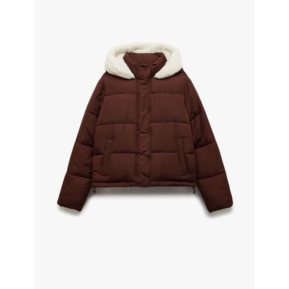 Kadın Giyim İçi Peluş Çıtçıt Düğmeli Cepli Şişme Mont - KOTON - 6WAL20054IW - KAHVERENGİ - 38