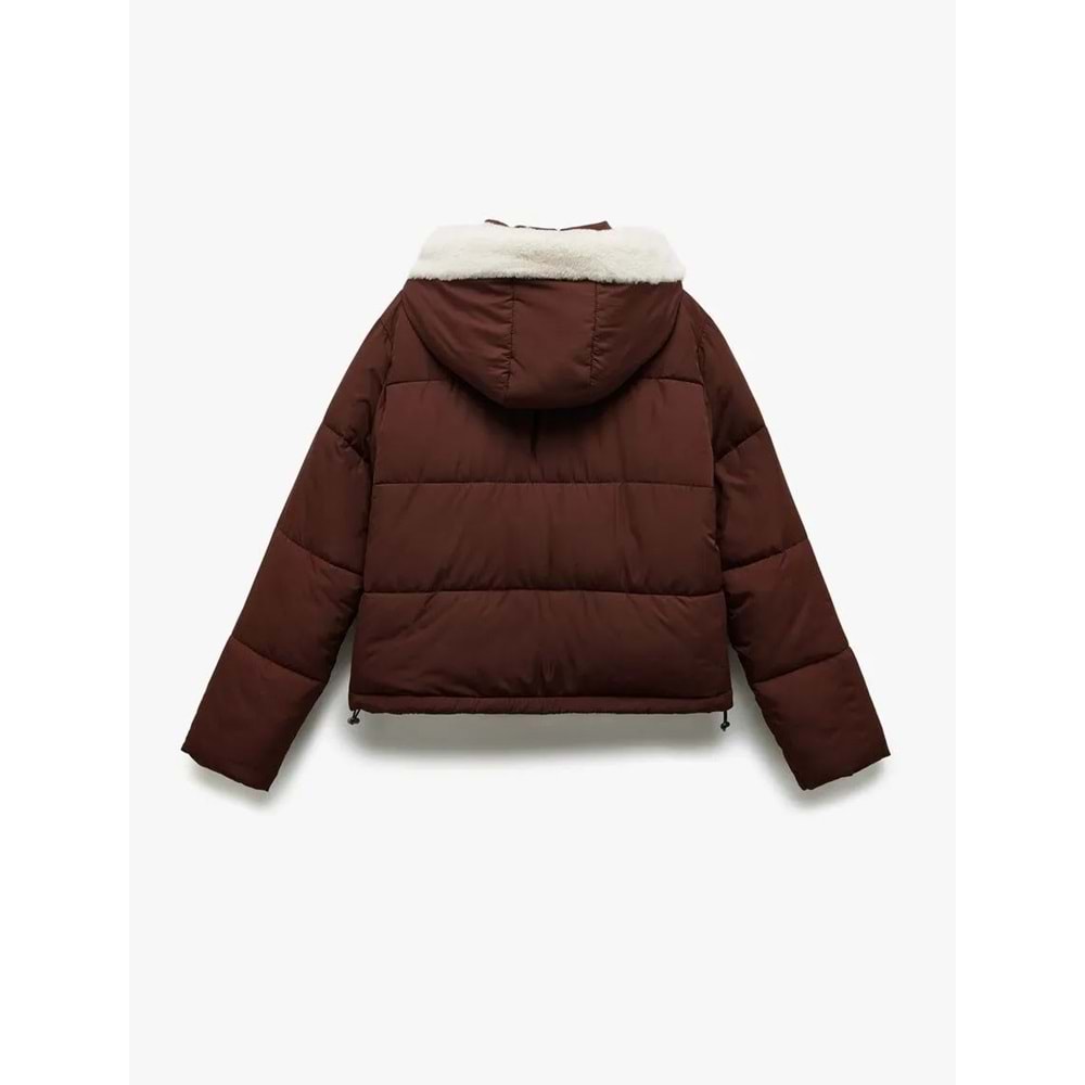 Kadın Giyim İçi Peluş Çıtçıt Düğmeli Cepli Şişme Mont - KOTON - 6WAL20054IW - KAHVERENGİ - 38