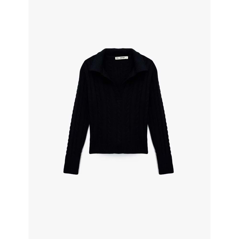 Kadın Giyim Polo Yaka Uzun Kollu Triko Kazak - KOTON - 6WAL90016IT - LACİVERT - S