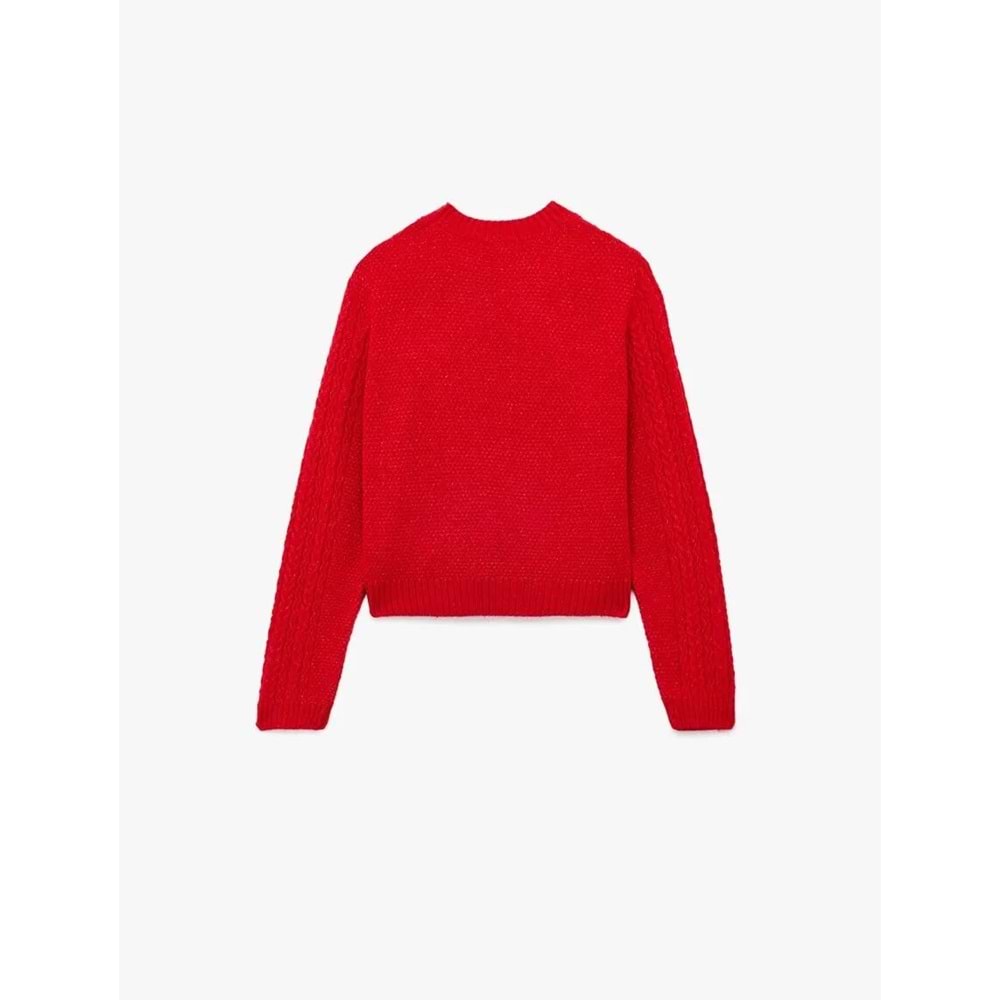 Kadın Giyim Saç Örgüsü Detaylı Triko Kazak - KOTON - 6WAL90039HT - KIRMIZI - XS