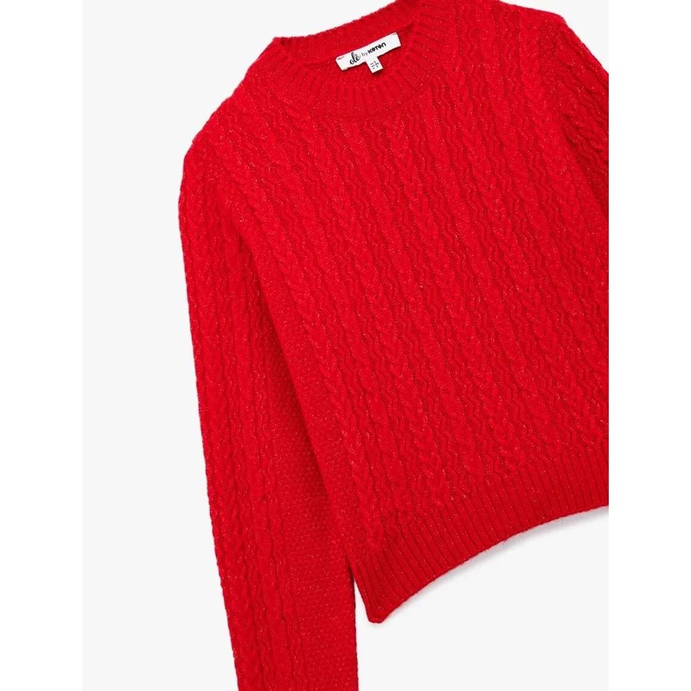 Kadın Giyim Saç Örgüsü Detaylı Triko Kazak - KOTON - 6WAL90039HT - KIRMIZI - XS