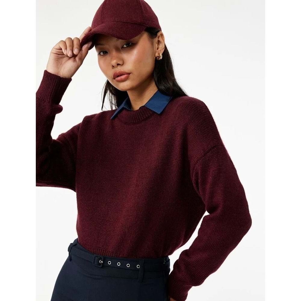 Kadın Giyim Asimetrik Kesim Triko Kazak - KOTON - 6WAL90041HT - BORDO - L