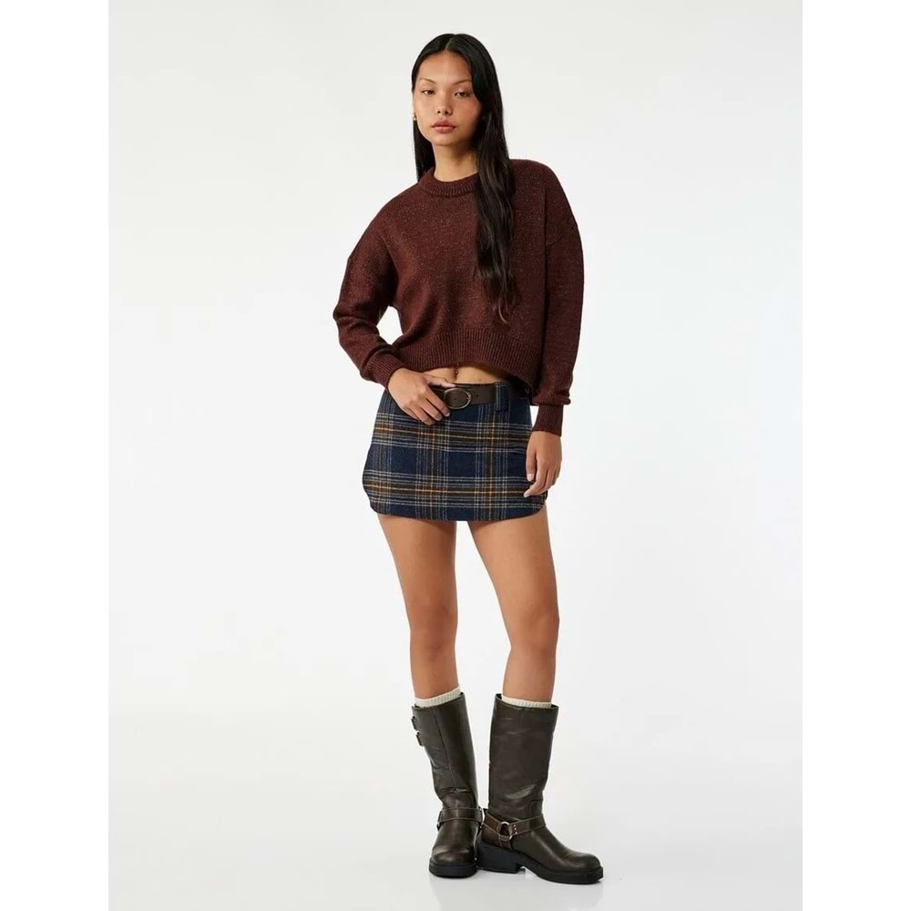 Kadın Giyim Asimetrik Kesim Triko Kazak - KOTON - 6WAL90041HT - KAHVERENGİ - S