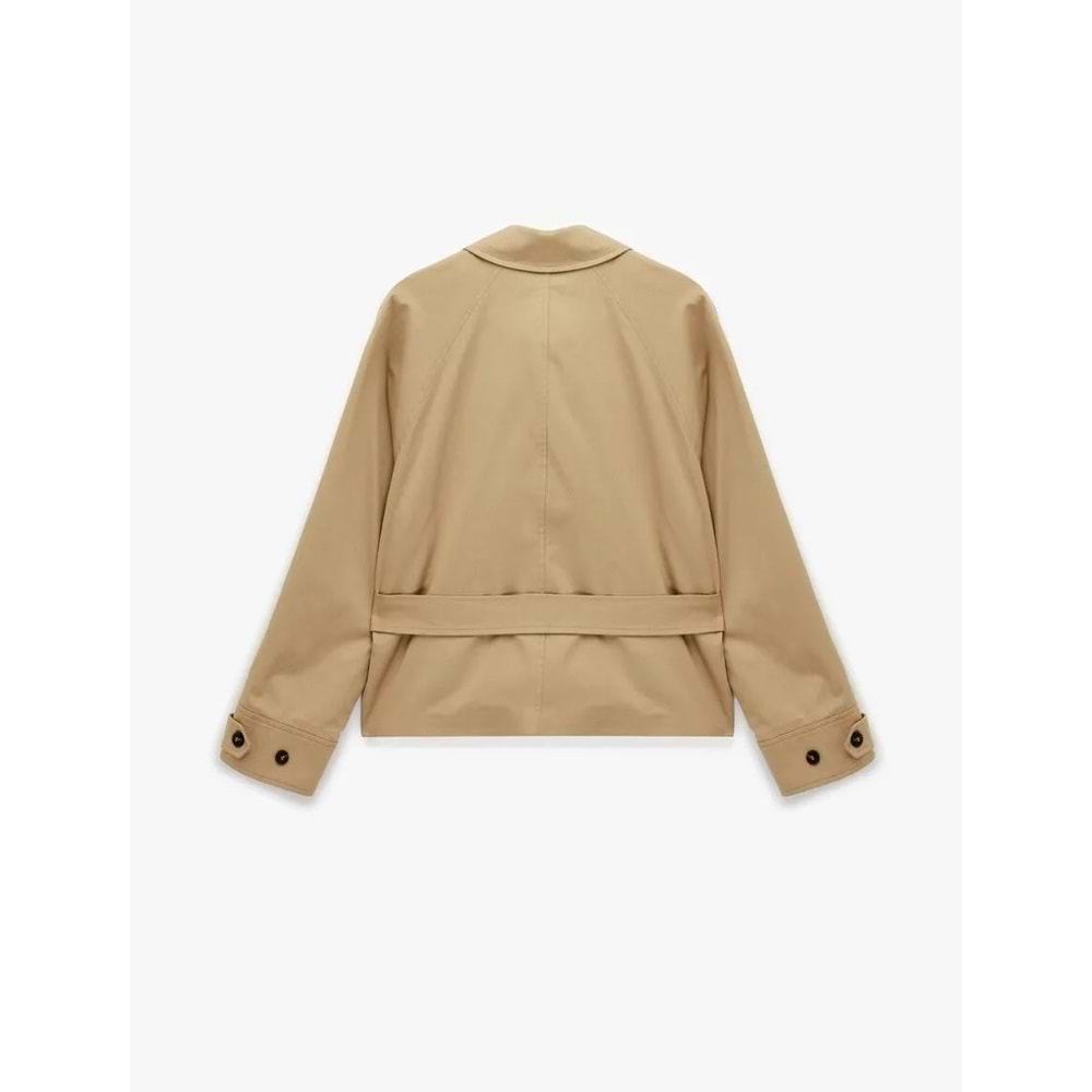 Kadın Giyim Düğmeli Cepli Kemerli Kısa Gabardin Trençkot - KOTON - 6SAK00046EW - BEJ - 36