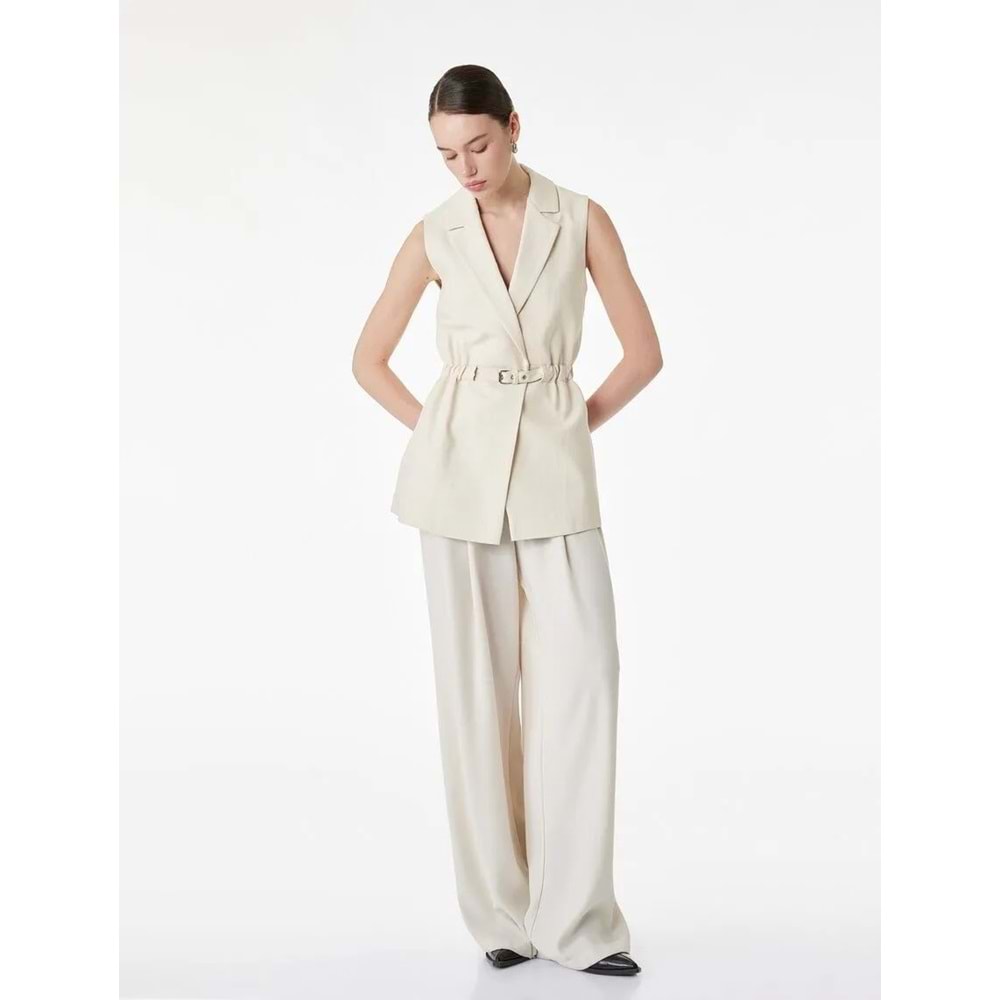 Kadın Giyim Kemerli Kolsuz Viskon Karışımlı Kruvaze Yaka Yelek - KOTON - 6SAK20008UW - BEJ - 36