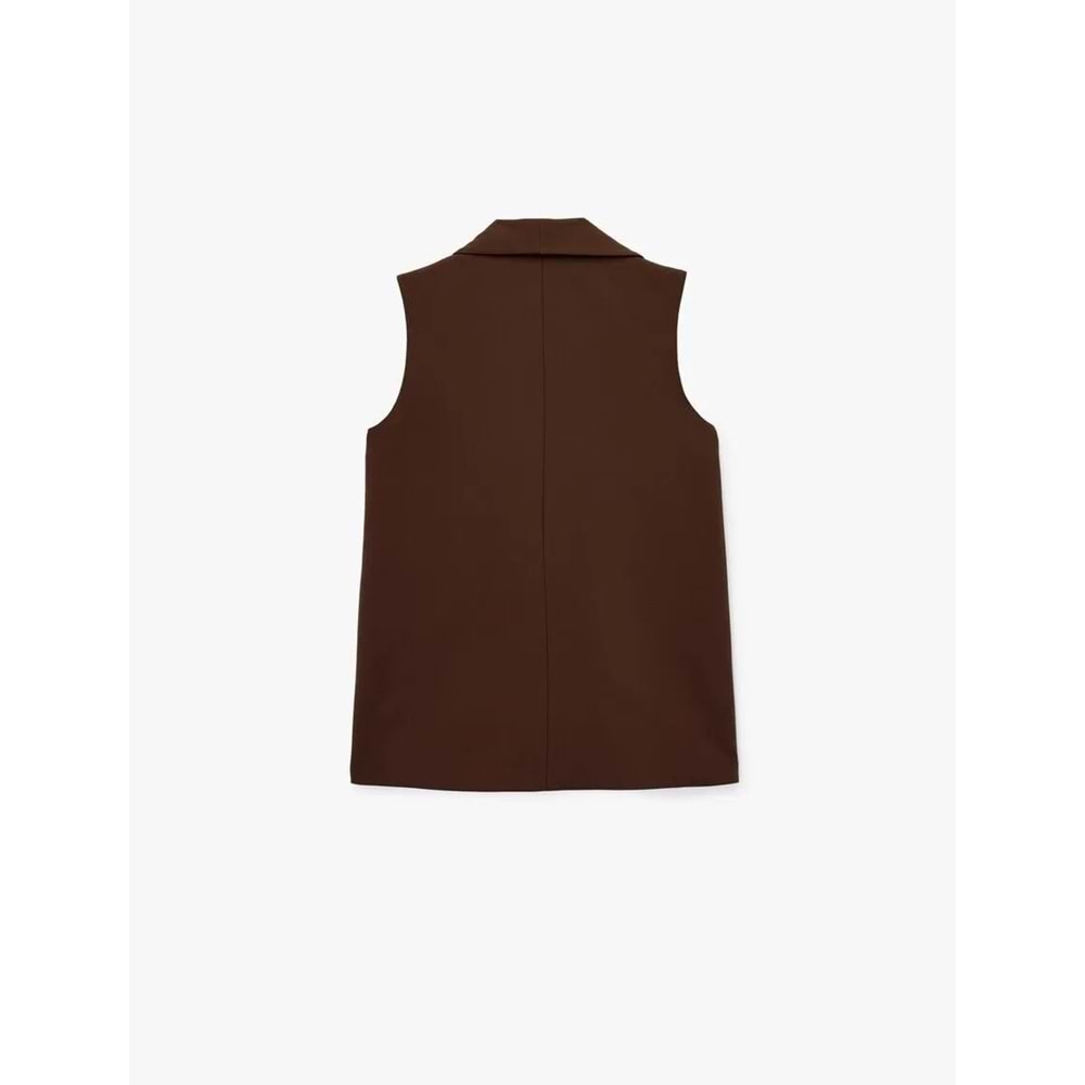 Kadın Giyim Astarı Leopar Desenli Cepli Uzun Blazer Yelek - KOTON - 6SAK20050UW - KAHVERENGİ - 36