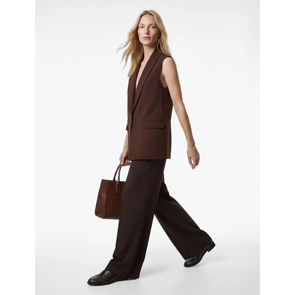 Kadın Giyim Astarı Leopar Desenli Cepli Uzun Blazer Yelek - KOTON - 6SAK20050UW - KAHVERENGİ - 36