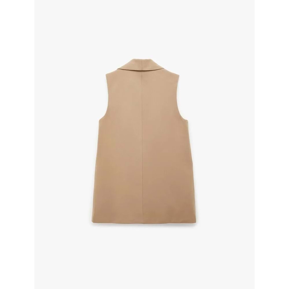 Kadın Giyim Astarı Leopar Desenli Cepli Uzun Blazer Yelek - KOTON - 6SAK20050UW - VİZON - 36