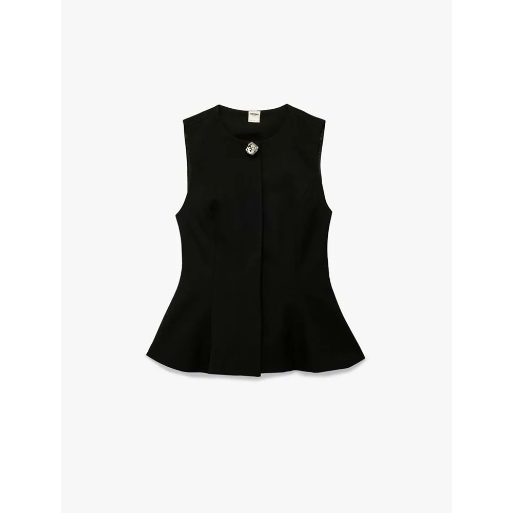 Kadın Giyim Viskon Karışımlı Metal Aksesuarlı Kolsuz Bisiklet Yaka Peplum Yelek - KOTON - 6SAK20104UW - SİYAH - 34