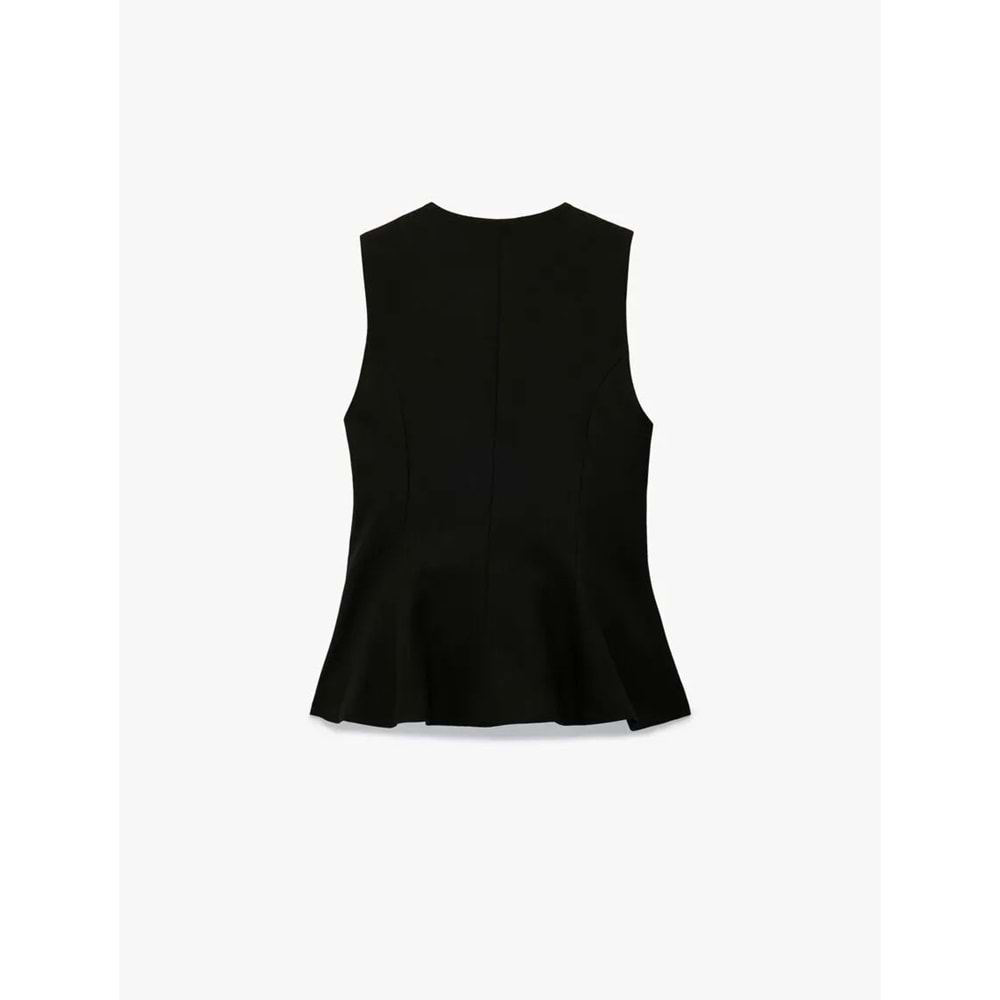 Kadın Giyim Viskon Karışımlı Metal Aksesuarlı Kolsuz Bisiklet Yaka Peplum Yelek - KOTON - 6SAK20104UW - SİYAH - 34