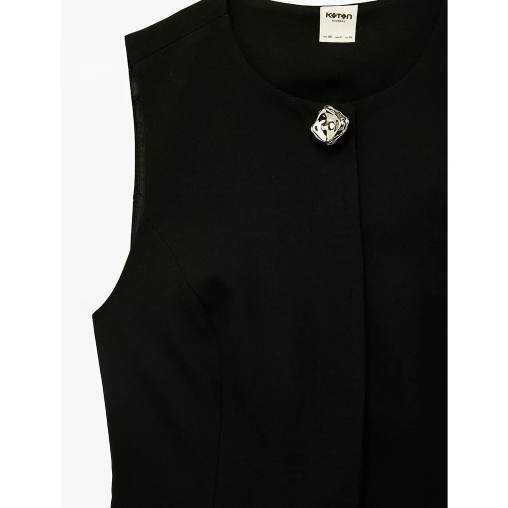 Kadın Giyim Viskon Karışımlı Metal Aksesuarlı Kolsuz Bisiklet Yaka Peplum Yelek - KOTON - 6SAK20104UW - SİYAH - 34