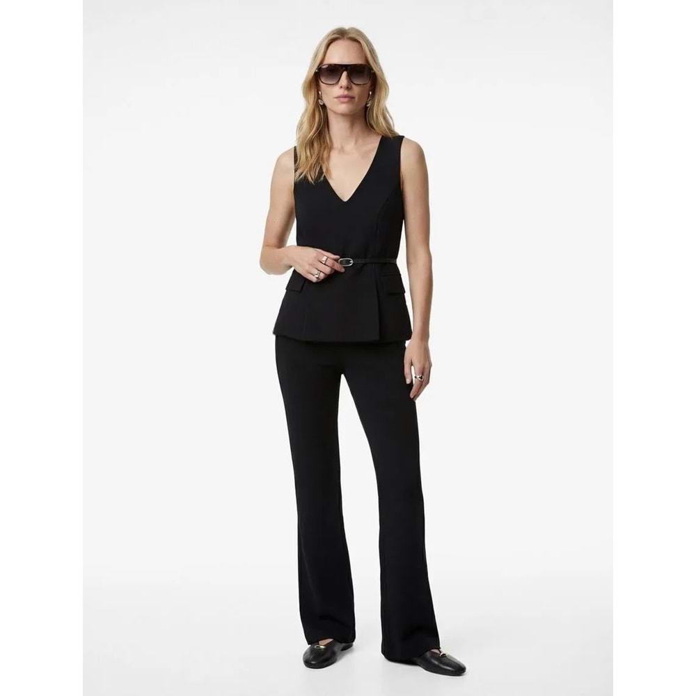 Kadın Giyim Cep Detaylı Kemerli Kolsuz V Yaka Bluz - KOTON - 6SAK30003UW - SİYAH - 38