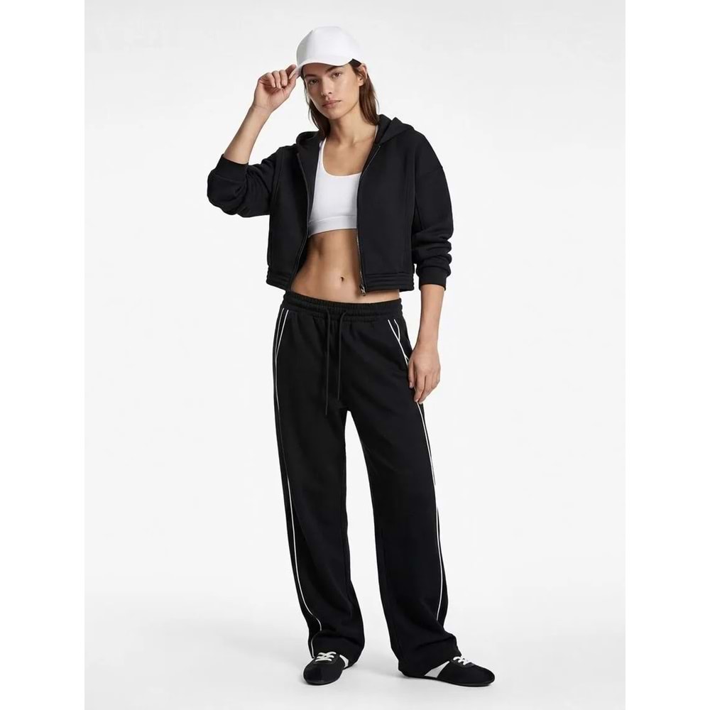 Kadın Giyim Yüksek Bel Cepli Biyeli Spor Oversize Geniş Paça Eşofman Altı - KOTON - 6SAK40127NK - SİYAH - S