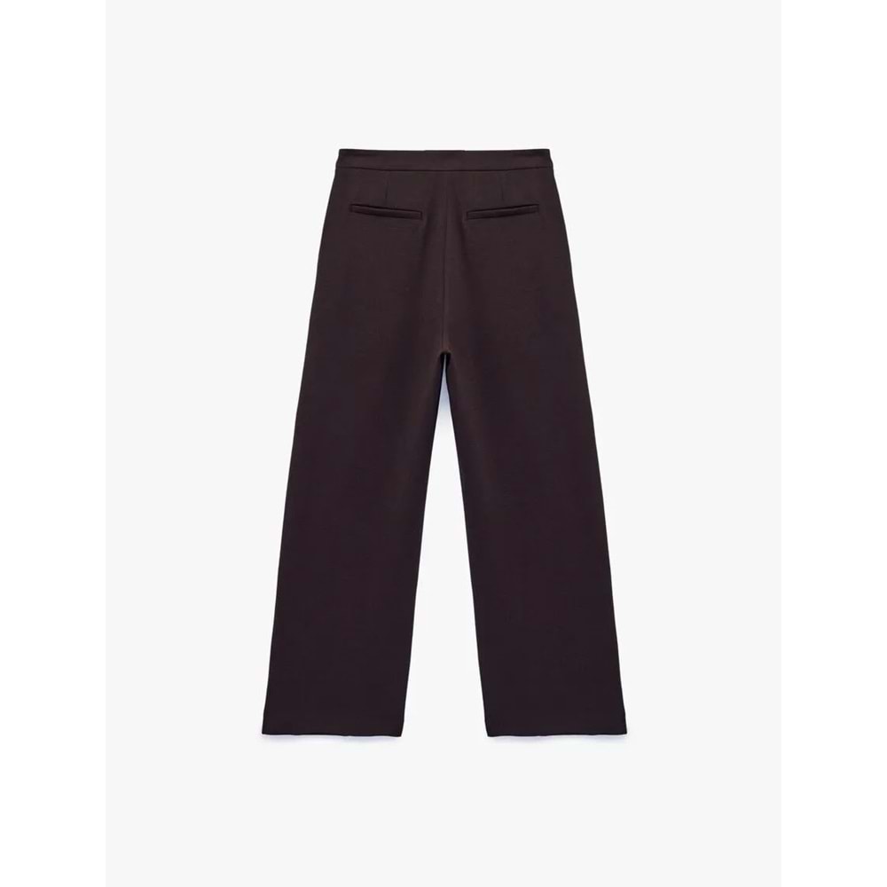 Kadın Giyim Krep Kumaş Kemerli Uzun Geniş Düz Paça Kapaklı Kumaş Pantolon - KOTON - 6SAK40164PW - KAHVERENGİ - 34