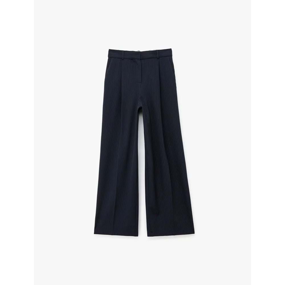 Kadın Giyim Cepli Viskon Karışımlı Yüksek Bel Palazzo Pantolon - KOTON - 6SAK40179UW - LACİVERT ÇİZGİLİ - 38