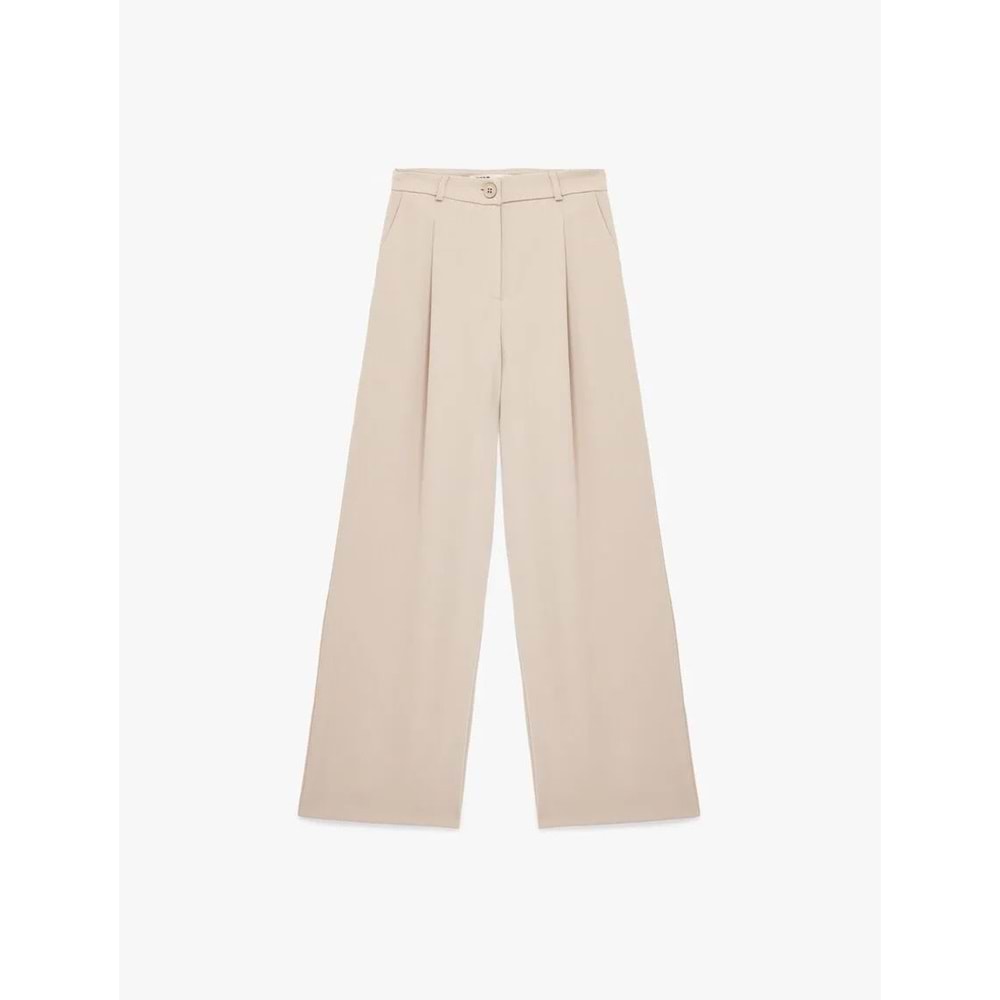 Kadın Giyim Krep Kumaş Pile Detaylı Cepli Yüksek Bel Palazzo Pantolon - KOTON - 6SAK40183UW - BEJ - 40