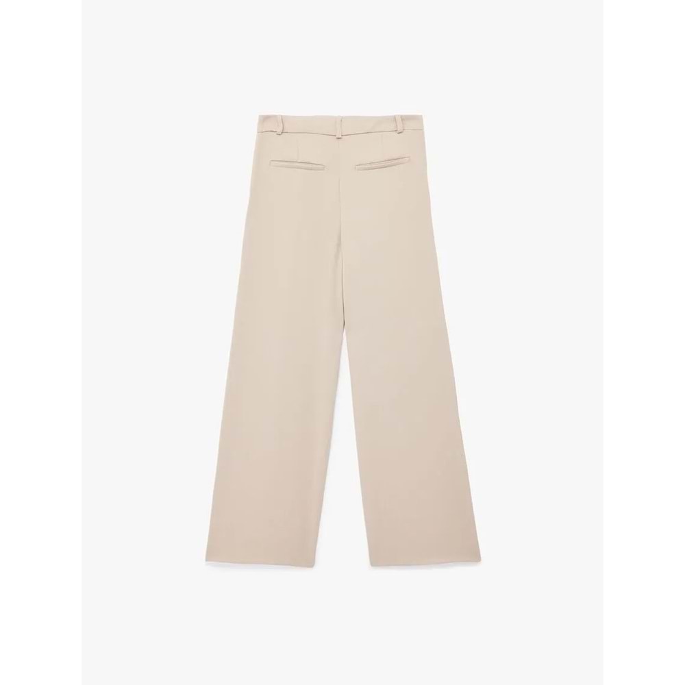 Kadın Giyim Krep Kumaş Pile Detaylı Cepli Yüksek Bel Palazzo Pantolon - KOTON - 6SAK40183UW - BEJ - 40