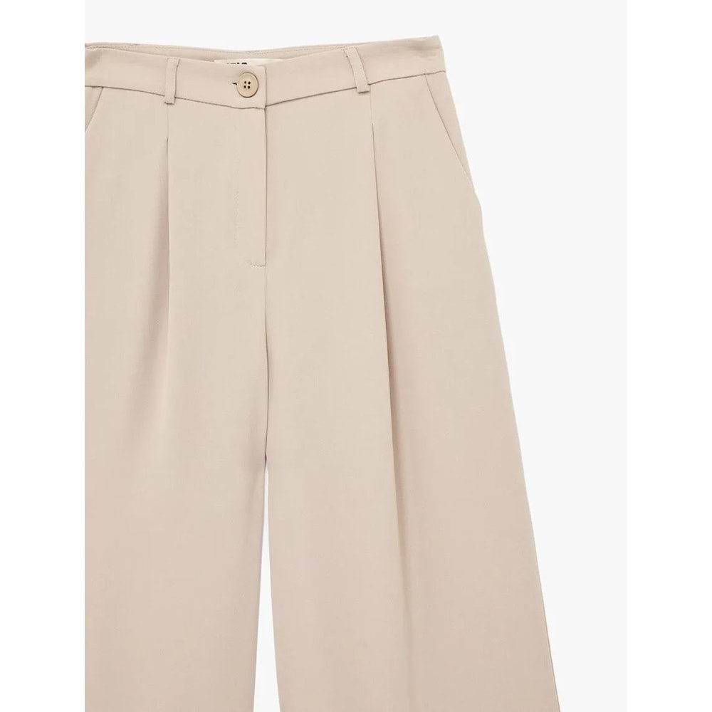 Kadın Giyim Krep Kumaş Pile Detaylı Cepli Yüksek Bel Palazzo Pantolon - KOTON - 6SAK40183UW - BEJ - 40