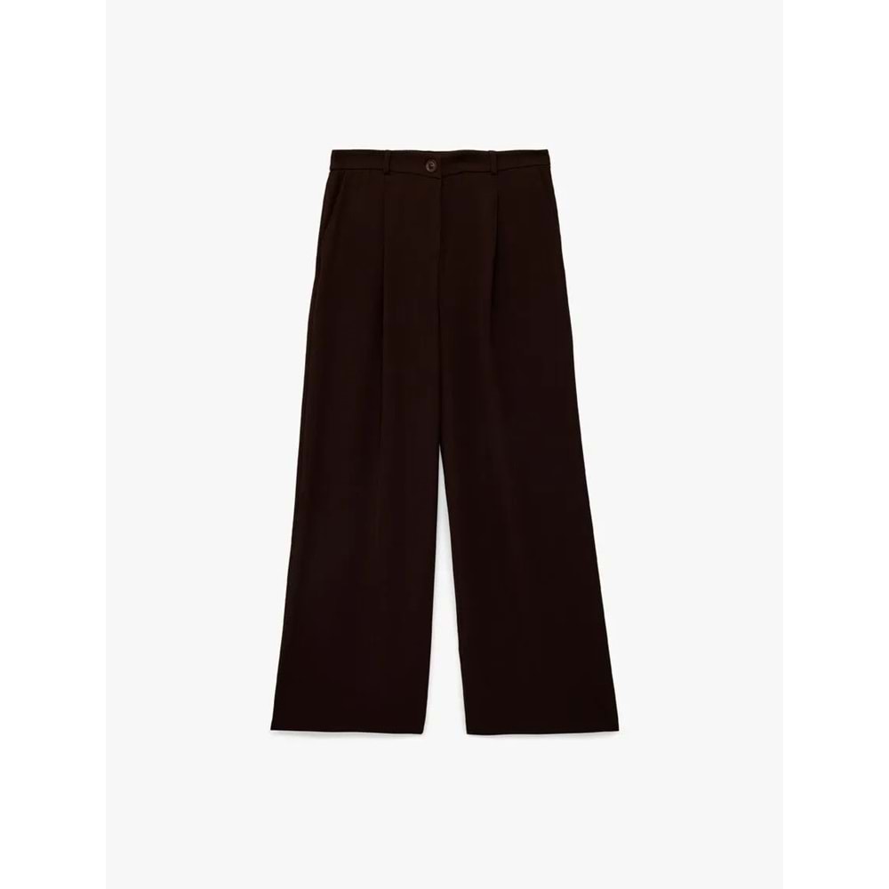 Kadın Giyim Krep Kumaş Pile Detaylı Cepli Yüksek Bel Palazzo Pantolon - KOTON - 6SAK40183UW - KAHVERENGİ - 38