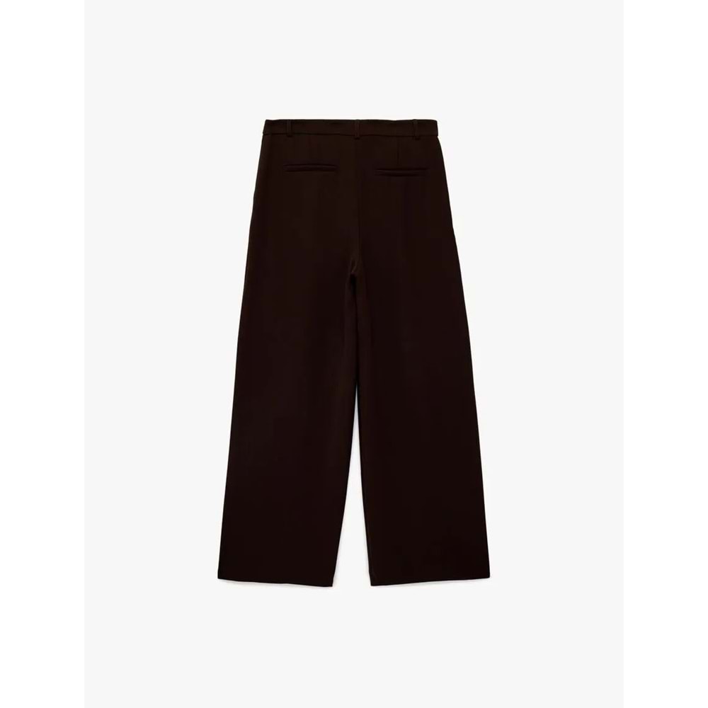 Kadın Giyim Krep Kumaş Pile Detaylı Cepli Yüksek Bel Palazzo Pantolon - KOTON - 6SAK40183UW - KAHVERENGİ - 38