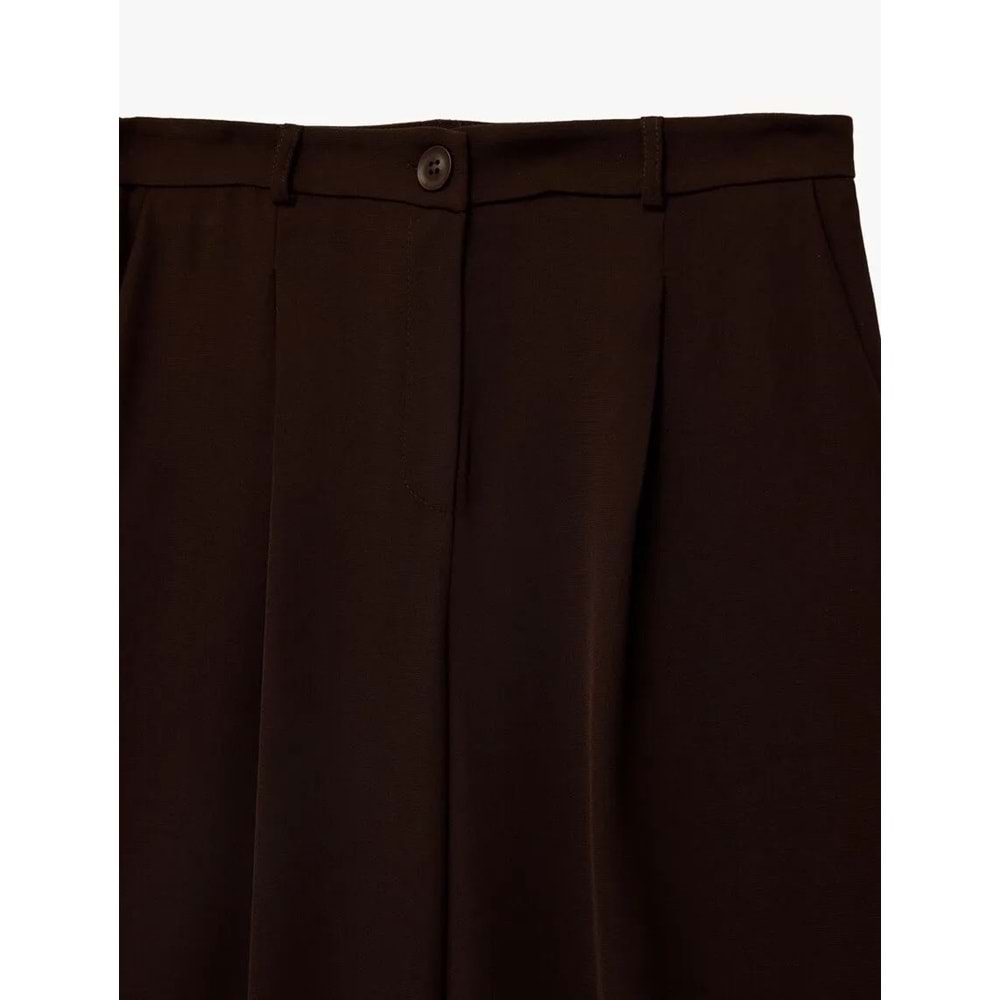 Kadın Giyim Krep Kumaş Pile Detaylı Cepli Yüksek Bel Palazzo Pantolon - KOTON - 6SAK40183UW - KAHVERENGİ - 38