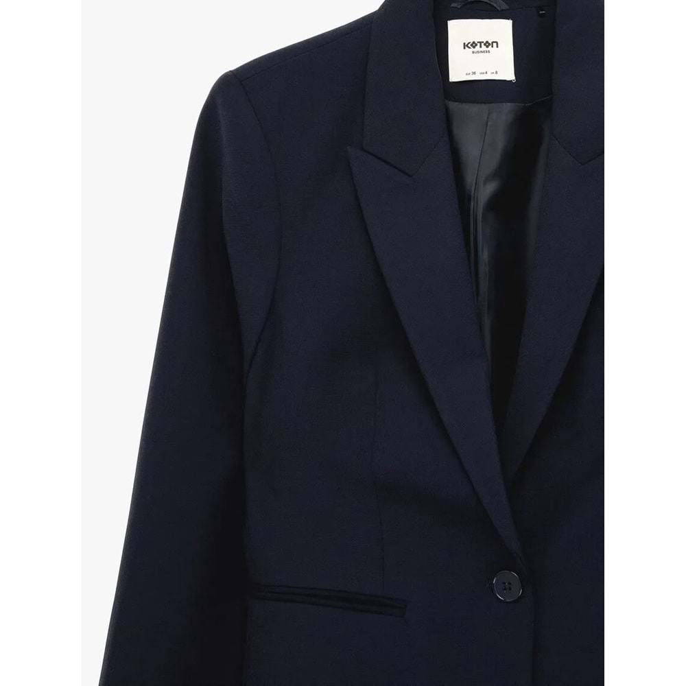 Kadın Giyim Düğmeli Cepli Geniş Yaka Krep Blazer Ceket - KOTON - 6SAK50039UW - LACİVERT - 34