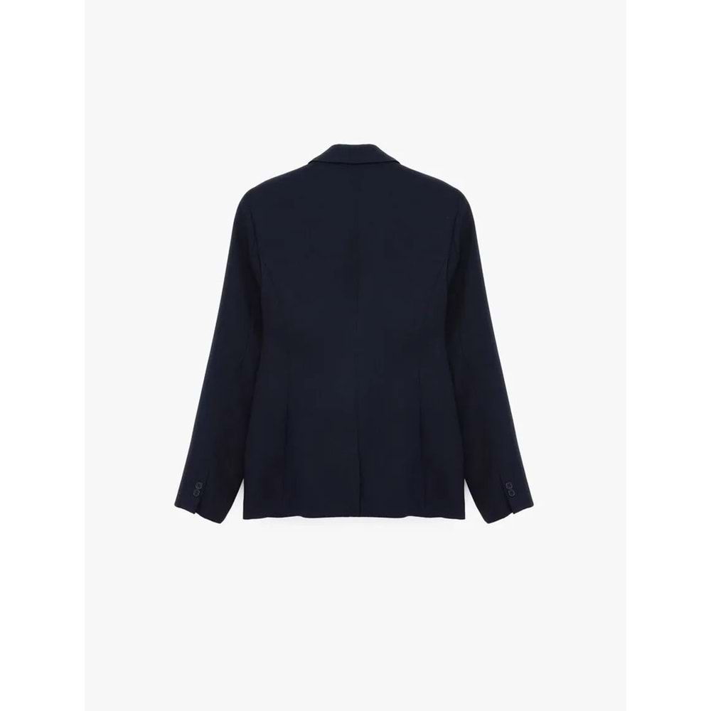 Kadın Giyim Düğmeli Cepli Geniş Yaka Krep Blazer Ceket - KOTON - 6SAK50039UW - LACİVERT - 34