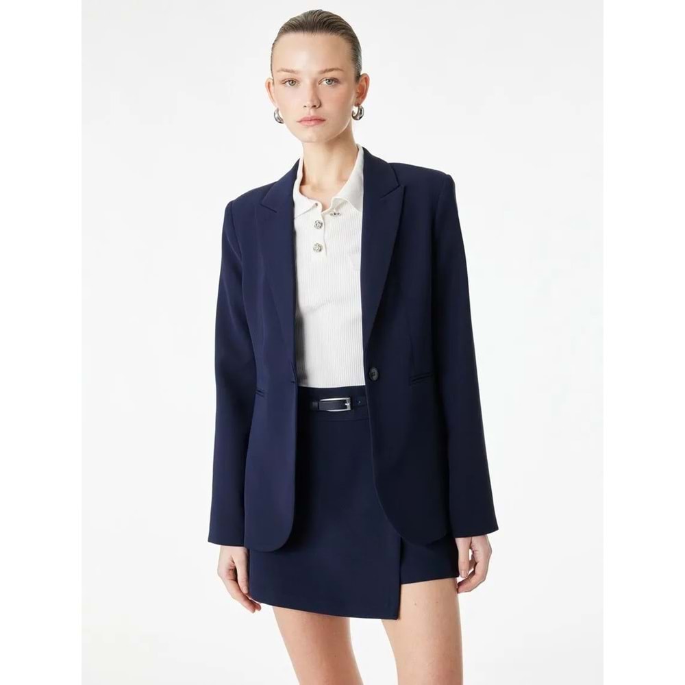 Kadın Giyim Düğmeli Cepli Geniş Yaka Krep Blazer Ceket - KOTON - 6SAK50039UW - LACİVERT - 34