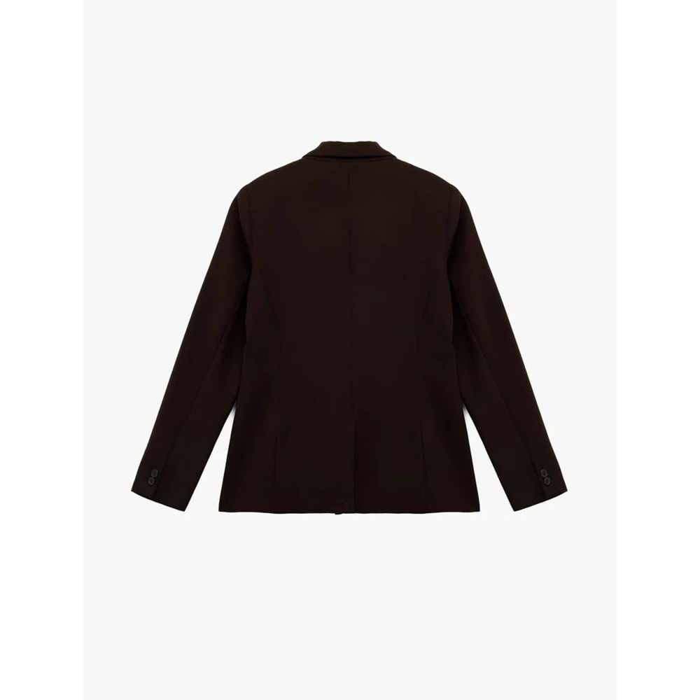 Kadın Giyim Düğmeli Cepli Geniş Yaka Krep Blazer Ceket - KOTON - 6SAK50039UW - KAHVERENGİ - 34